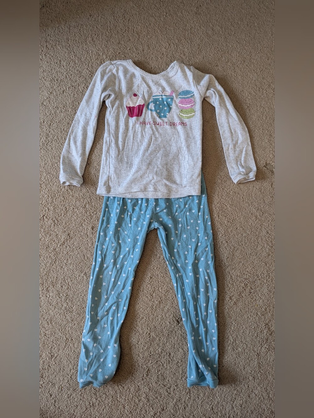 Carter's Light Gray Top with Blue Polka Dot Pajama Set